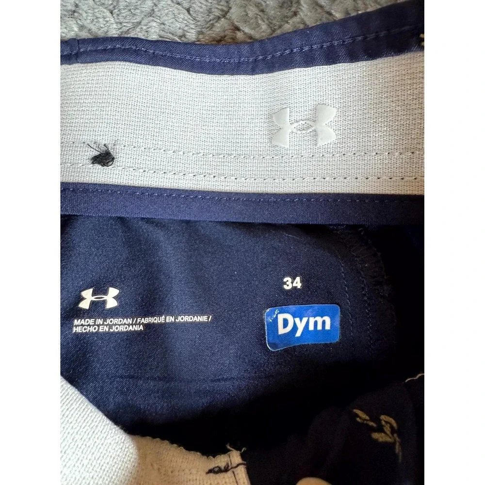 Under Armour Golf Shorts Mens 34 Blue Patterned Stretch Performance Mid Rise